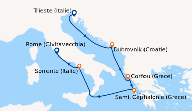 Itinéraire de la croisière Trieste (Italie), En mer, Dubrovnik (Croatie)...