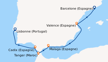 Itinéraire de la croisière Lisbonne (Portugal), Lisbonne (Portugal), Cad...