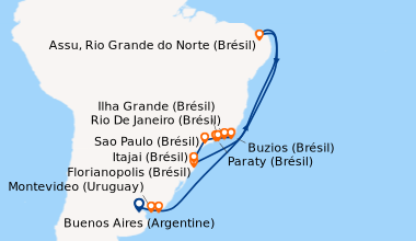Itinéraire de la croisière Buenos Aires (Argentine), Montevideo (Uruguay...
