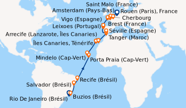 Itinéraire de la croisière Rio De Janeiro (Brésil), Buzios (Brésil), En ...