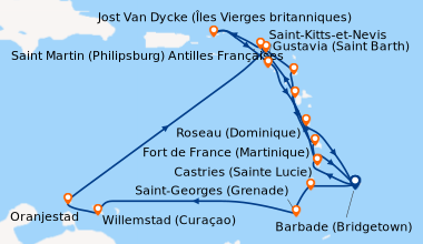 Itinéraire de la croisière Barbade (Bridgetown), Bequia (Saint-Vincent-e...