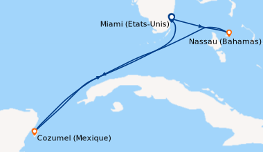 Itinéraire de la croisière Miami (Etats-Unis), Nassau (Bahamas), En mer,...
