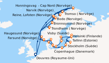 Itinéraire de la croisière Douvres (Royaume-Uni), En mer, En mer, Trondh...
