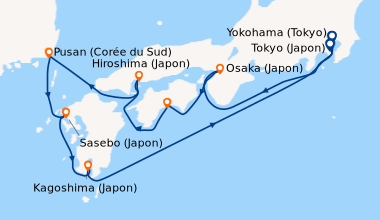 Itinéraire de la croisière Yokohama (Tokyo), En mer, Osaka (Japon), Coch...