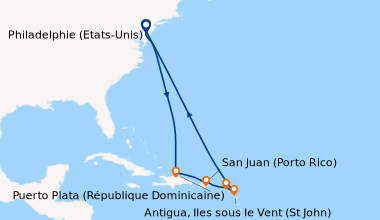 Itinéraire de la croisière Philadelphie (Etats-Unis), En mer, En mer, Pu...