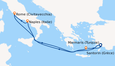 Itinéraire de la croisière Marmaris (Turquie), En mer, Naples (Italie), ...