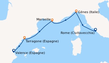 Itinéraire de la croisière Rome (Civitavecchia), Gênes (Italie), Marseil...