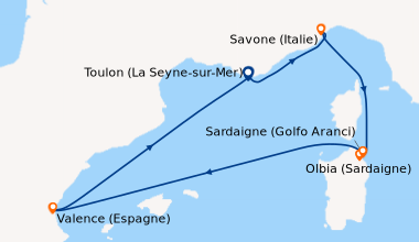 Itinéraire de la croisière France, Italie, Espagne