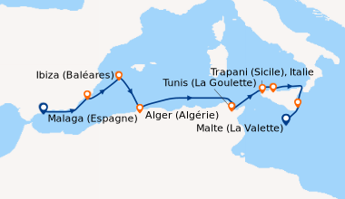 Itinéraire de la croisière La grande Bleue, au fil des civilisations