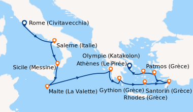 Itinéraire de la croisière Rome (Civitavecchia), Salerne (Italie), Sicil...
