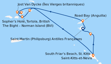 Itinéraire de la croisière Saint Martin (Philipsburg) Antilles Française...