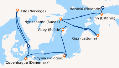 Itinéraire de la croisière Mer Baltique : Allemagne, Norvège et Suède 