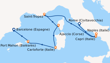 Itinéraire de la croisière Rome (Civitavecchia), Naples (Italie), Capri ...