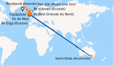 Itinéraire de la croisière Belfast (Irlande du Nord), Île de Man, Île de...