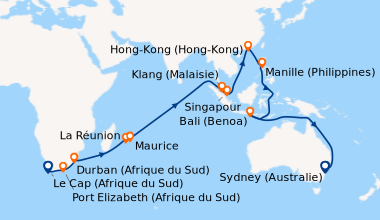 Itinéraire de la croisière Le Cap (Afrique du Sud), En mer, Port Elizabe...