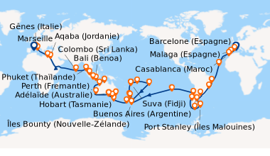 Itinéraire de la croisière Le Monde à Perte de Vue