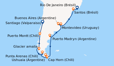 Itinéraire de la croisière Rio De Janeiro (Brésil), Santos (Brésil), En ...