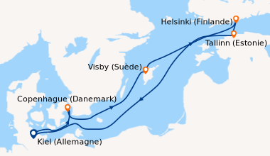 Itinéraire de la croisière Kiel (Allemagne), Copenhague (Danemark), En m...
