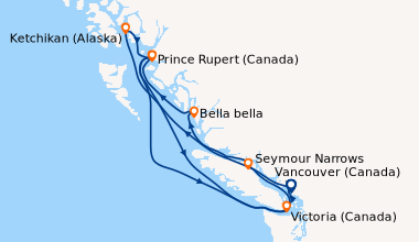 Itinéraire de la croisière Vancouver (Canada), Alaska Inside Passage, Ke...
