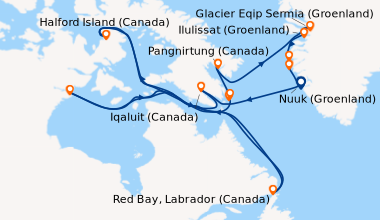 Itinéraire de la croisière Nuuk (Groenland), En mer, Iqaluit (Canada), Î...