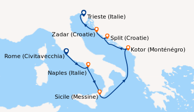 Itinéraire de la croisière Rome (Civitavecchia), Naples (Italie), Sicile...