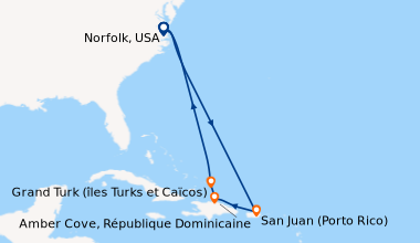 Itinéraire de la croisière Norfolk, USA, En mer, En mer, San Juan (Porto...