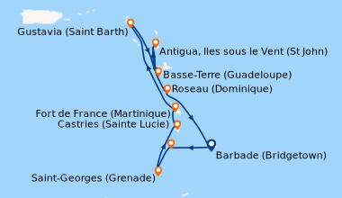 Itinéraire de la croisière Barbade (Bridgetown), Saint-Vincent-et-les-Gr...