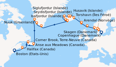 Itinéraire de la croisière Copenhague (Danemark), Skagen (Danemark), Are...