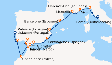 Itinéraire de la croisière Lisbonne (Portugal), Portimao (Portugal), Cas...