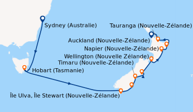 Itinéraire de la croisière Sydney (Australie), En mer, Hobart (Tasmanie)...