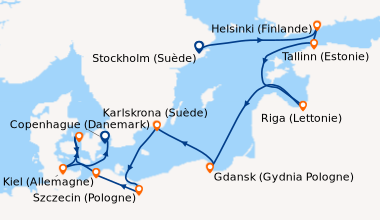 Itinéraire de la croisière Stockholm (Suède), Helsinki (Finlande), Talli...