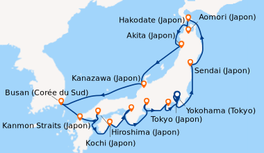 Itinéraire de la croisière Tokyo (Japon), Sendai (Japon), Hakodate (Japo...