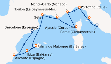 Itinéraire de la croisière Barcelone (Espagne), Alicante (Espagne), Ibiz...