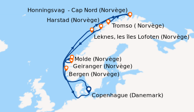 Itinéraire de la croisière Copenhague (Danemark), En mer, En mer, Leknes...