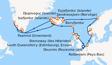Itinéraire de la croisière Douvres (Royaume-Uni), Rotterdam (Pays-Bas), ...