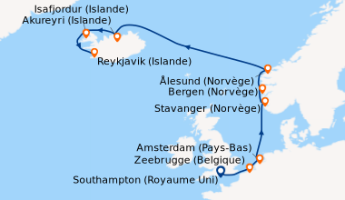 Itinéraire de la croisière Southampton (Royaume Uni), Zeebrugge (Belgiqu...