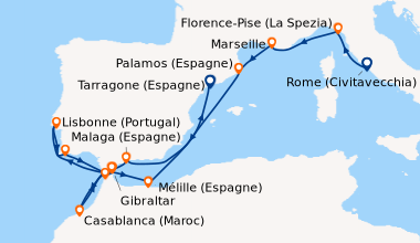 Itinéraire de la croisière Rome (Civitavecchia), Florence-Pise (La Spezi...