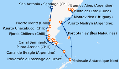 Itinéraire de la croisière San Antonio / Santiago (Chili), En mer, Puert...
