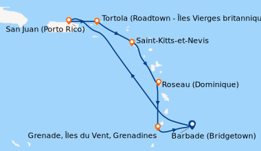 Itinéraire de la croisière Barbade (Bridgetown), En mer, San Juan (Porto...