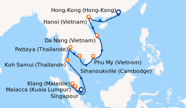 Itinéraire de la croisière Hong-Kong (Hong-Kong), En mer, Hanoi (Vietnam...