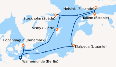 Itinéraire de la croisière Warnemunde (Berlin), En mer, Klaipeda (Lituan...
