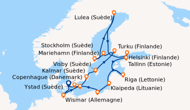 Itinéraire de la croisière Copenhague (Danemark), Wismar (Allemagne), Gu...