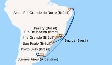 Itinéraire de la croisière Rio De Janeiro (Brésil), Ilha Grande (Brésil)...