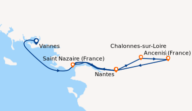 Itinéraire de la croisière La Bretagne authentique, la Loire et ses châteaux, un héritage royal (NSN_BREPP)