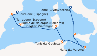 Itinéraire de la croisière Rome (Civitavecchia), En mer, Trapani (Sicile...