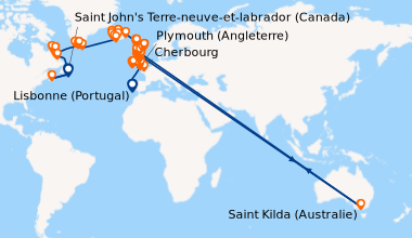 Itinéraire de la croisière Lisbonne (Portugal), En mer, En mer, Cherbour...