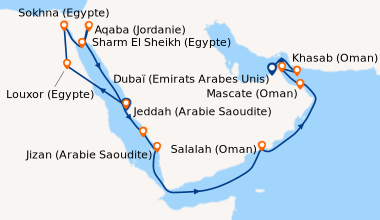 Itinéraire de la croisière Jeddah (Arabie Saoudite), En mer, Louxor (Egy...