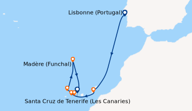 Itinéraire de la croisière Lisbonne (Portugal), En mer, Puerto del Rosar...