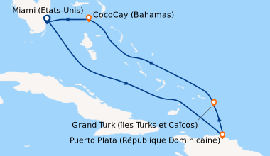 Itinéraire de la croisière Miami (Etats-Unis), CocoCay (Bahamas), En mer...