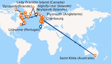 Itinéraire de la croisière Lisbonne (Portugal), En mer, En mer, Cherbour...